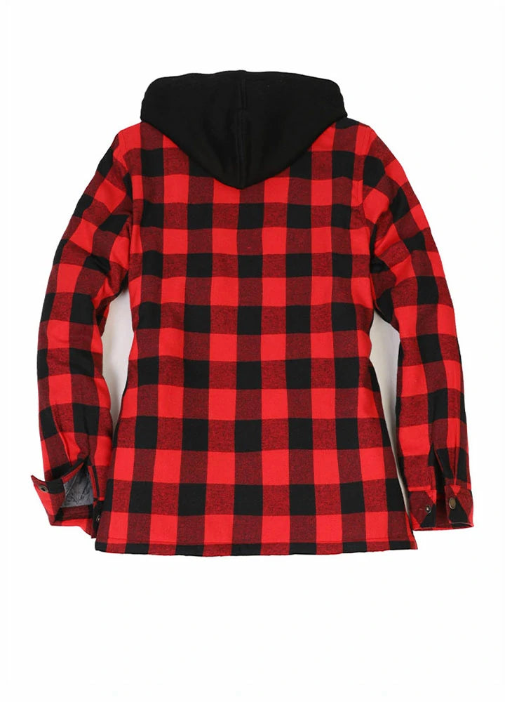Women's Full Zip Up Quilted Lined Flannel Jacket in a stylish design with snap button closure and multiple pockets.