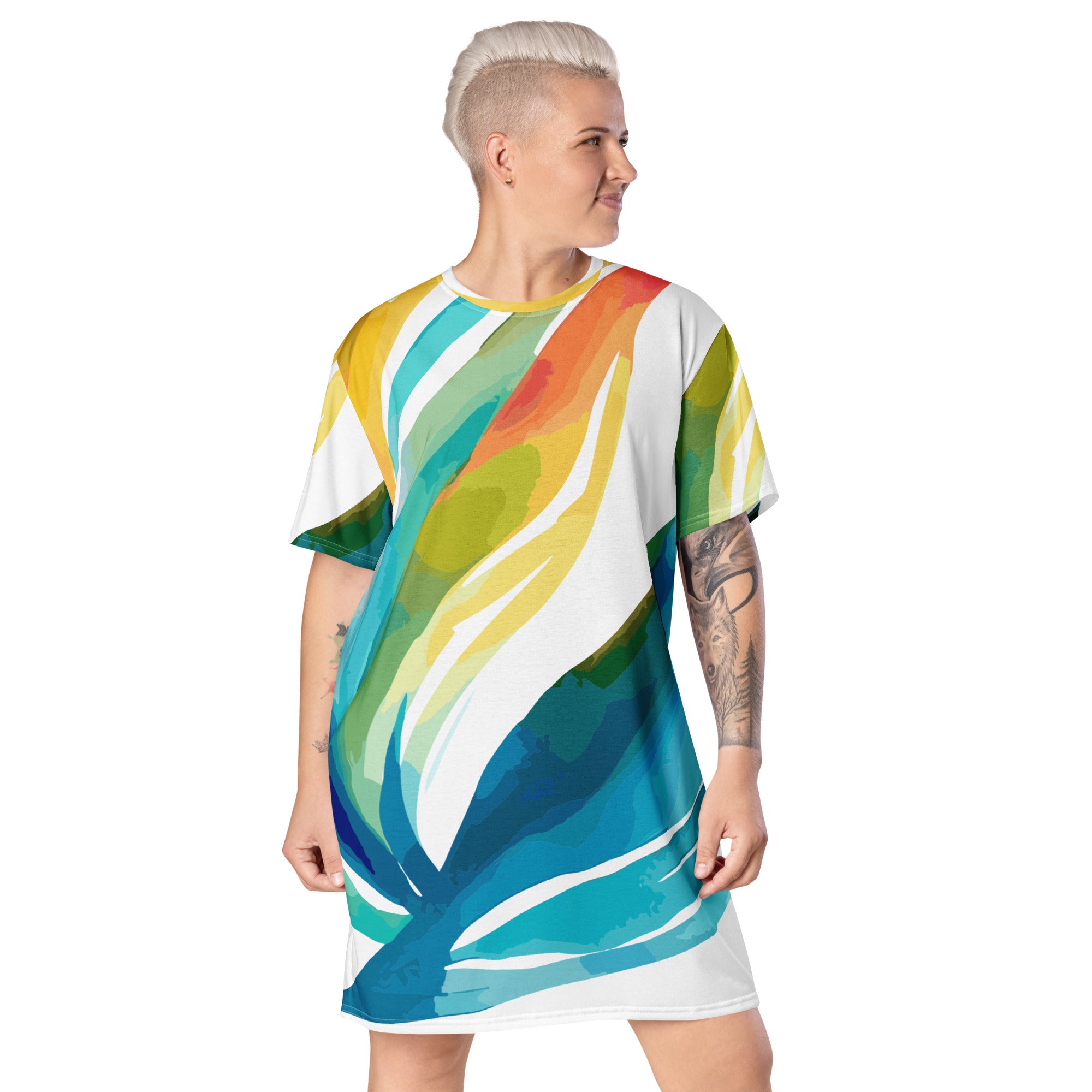 Womens Graphic T-shirt Dress featuring Strength and Courage design, showcasing a comfortable oversized fit and stylish graphic.