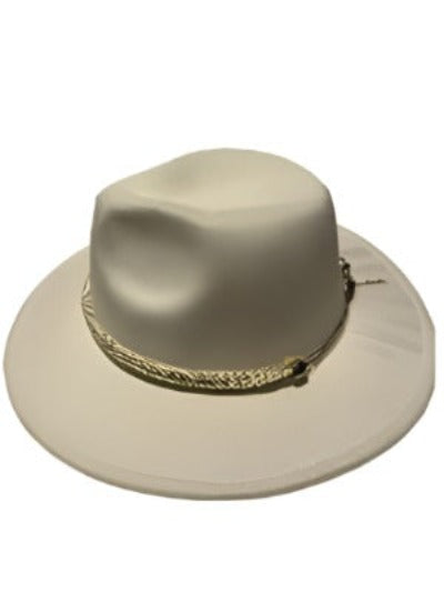 A stylish Women's Jazz Fedora Hat made of wool felt, featuring a wide brim and a decorative belt buckle, perfect for various outfits.