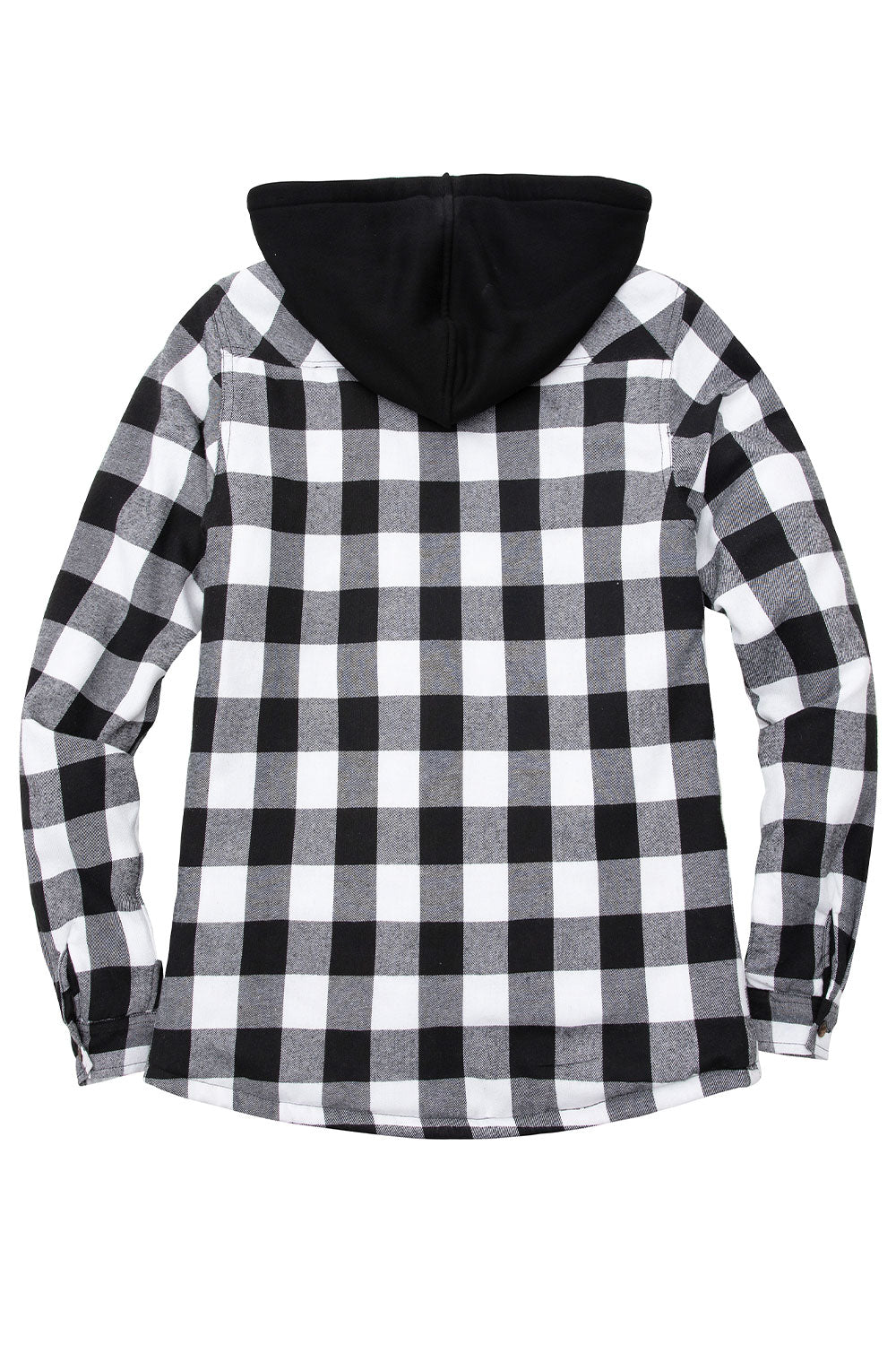 Women's black and white plaid flannel hoodie with quilted lining and pockets, perfect for family matching.