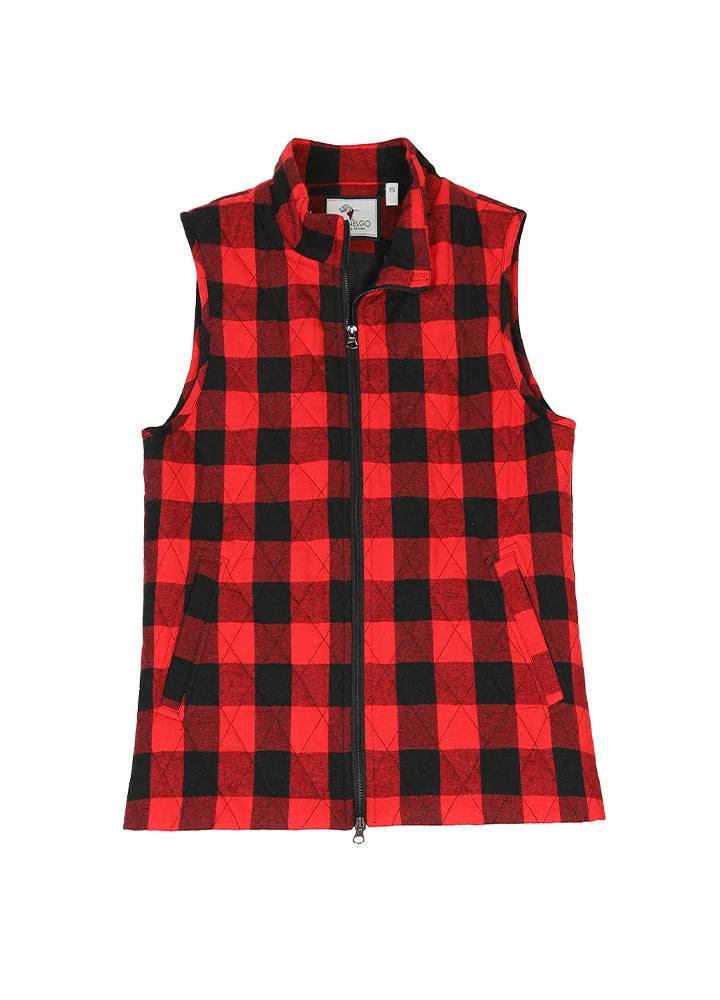 Women's Quilted Plaid Flannel Vest in a stylish plaid pattern, featuring a quilted lining and zipper closures.