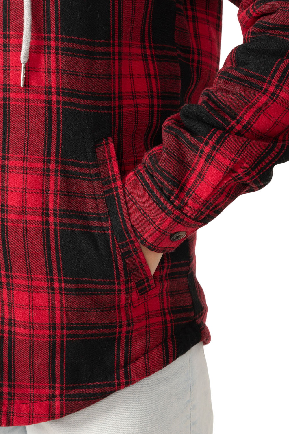 Women's sherpa-lined flannel jacket with a full zip-up design, featuring a hood and plaid pattern, perfect for chilly weather.