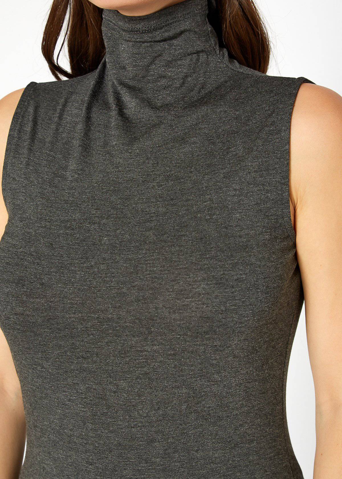 A stylish Women's Sleeveless Turtle Neck Fitted Top in a soft fabric, perfect for layering in fall and winter.