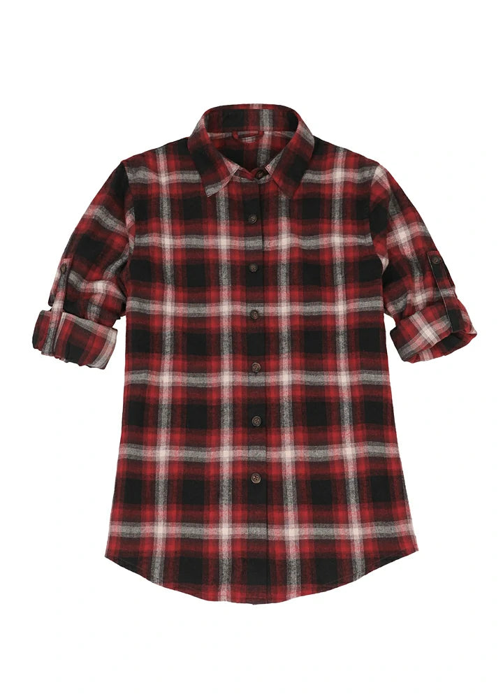 A stylish Women's Soft Flannel Shirt in soft cotton, featuring roll-up sleeves and a regular fit, perfect for versatile styling.
