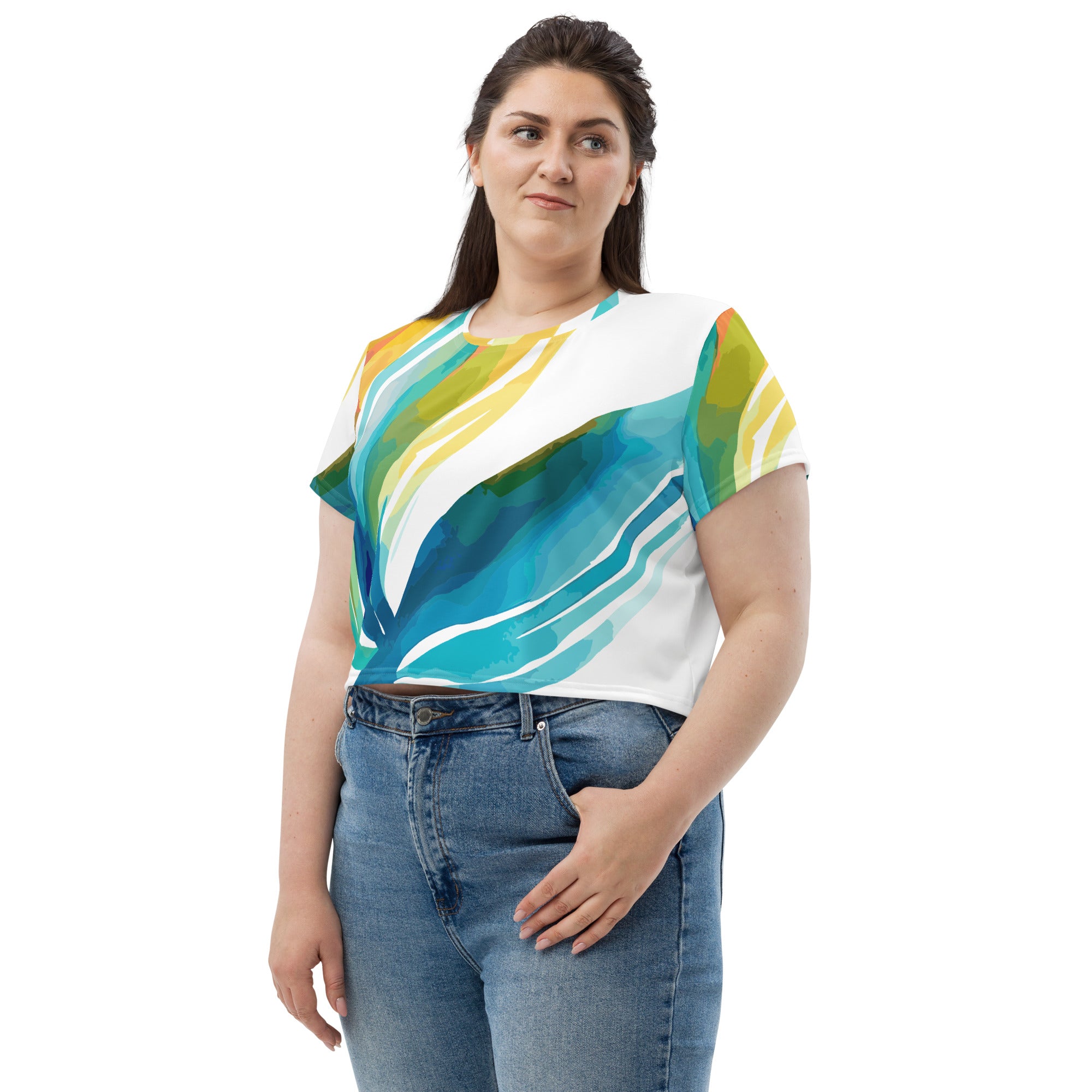 Womens Stretch Fit Crop Tee T-shirt Jersey featuring Strength and Courage design, showcasing a cropped silhouette and soft fabric.