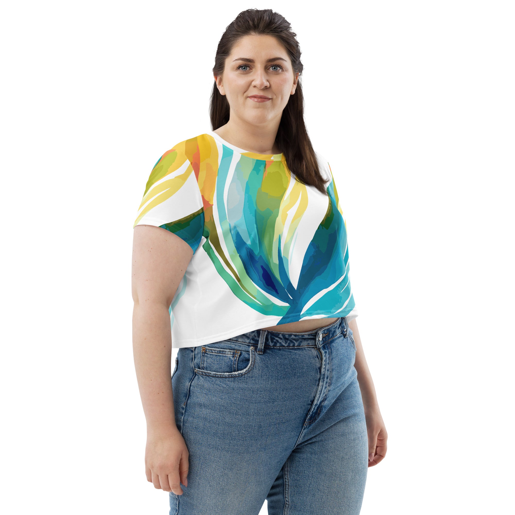 Womens Stretch Fit Crop Tee T-shirt Jersey featuring Strength and Courage design, showcasing a cropped silhouette and soft fabric.