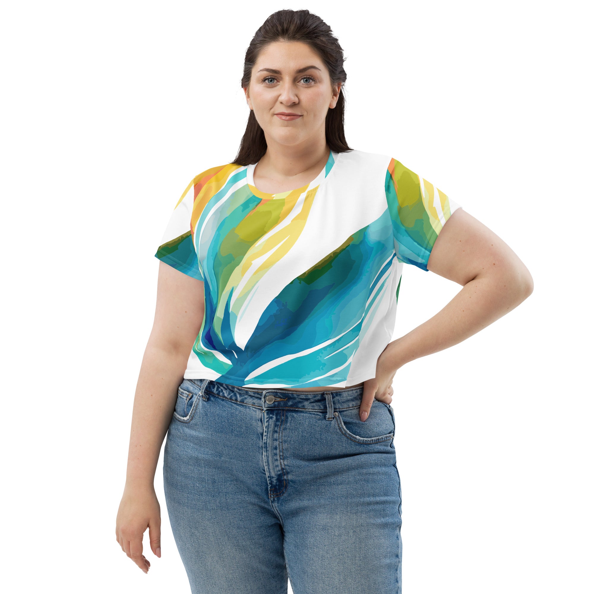 Womens Stretch Fit Crop Tee T-shirt Jersey featuring Strength and Courage design, showcasing a cropped silhouette and soft fabric.