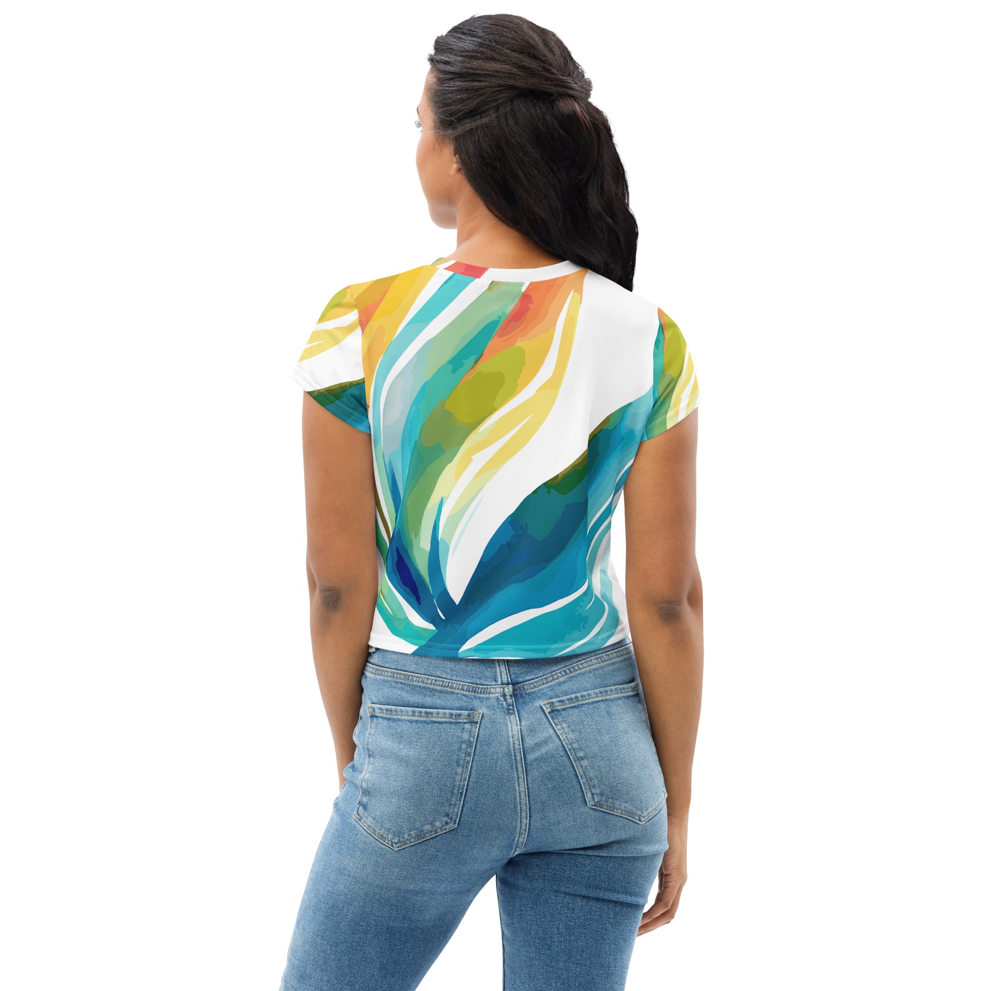 Women's Stretch Fit Crop Tee featuring Strength and Courage design, showcasing a stylish cropped silhouette and soft fabric.