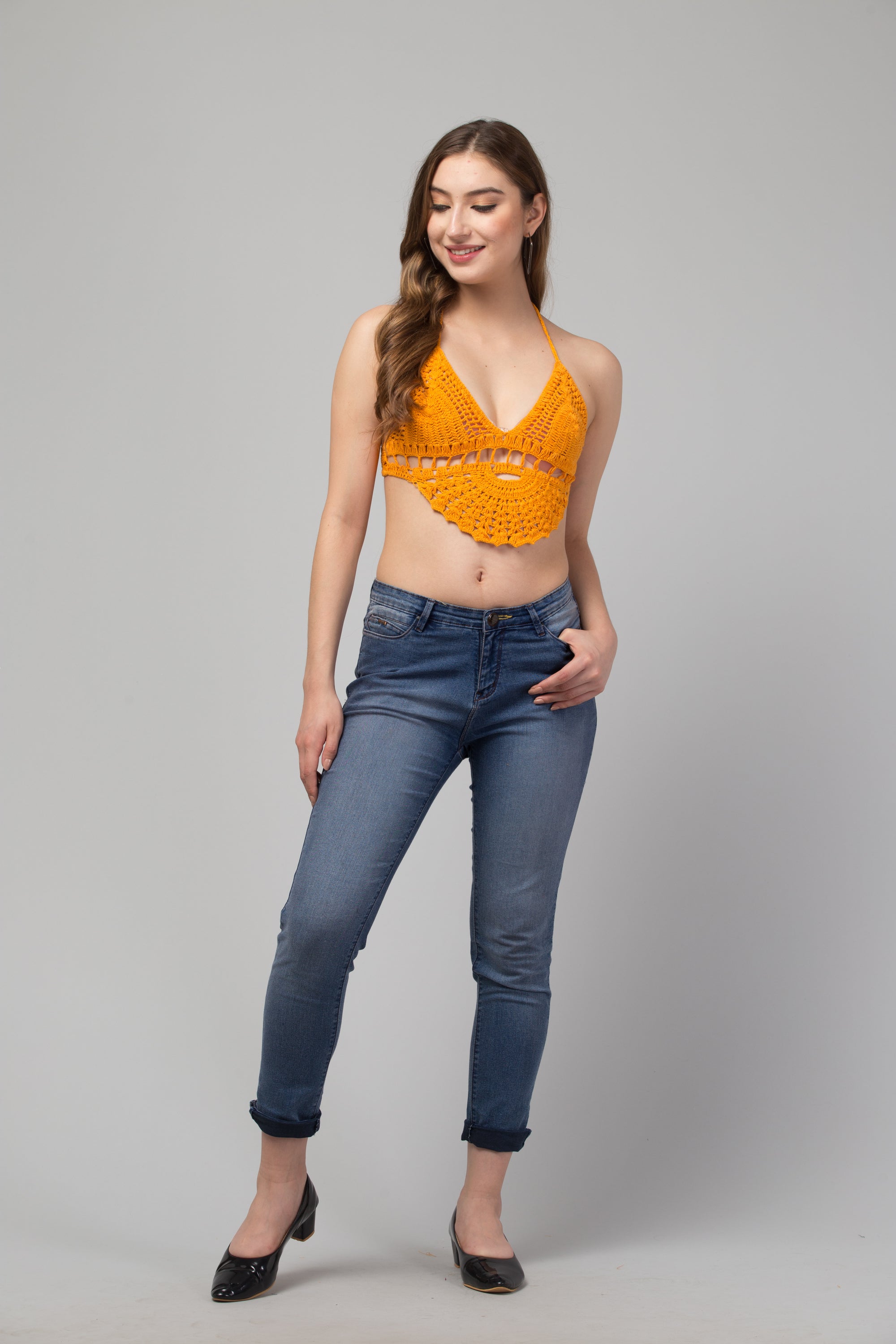 Zara Tie Crop Top Bralette in vibrant orange, handcrafted from organic fabric, perfect for summer styling.