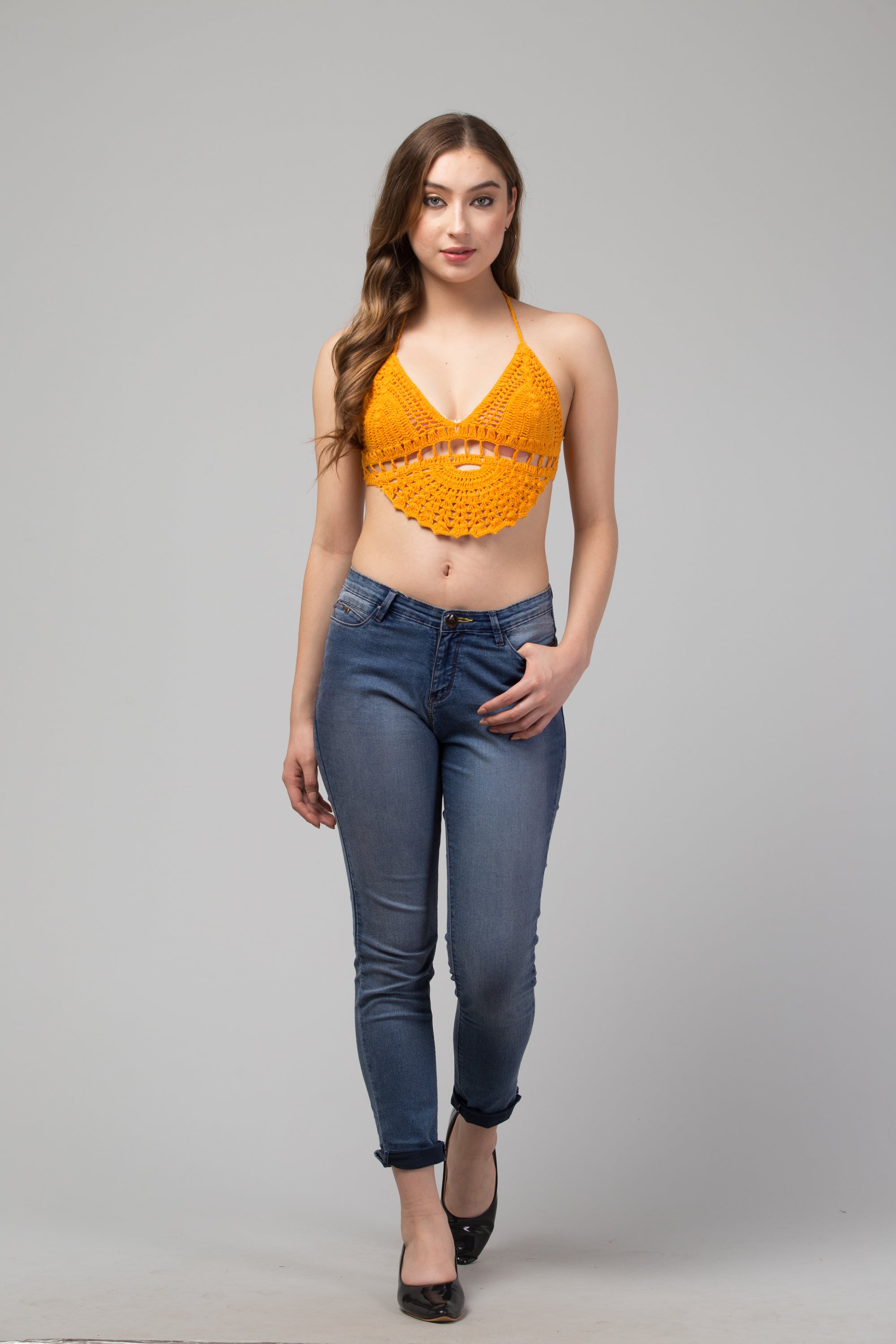 Zara Tie Crop Top Bralette in vibrant orange, handcrafted from organic fabric, perfect for summer styling.